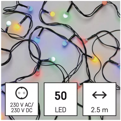 Lampki choinkowe 50 LED cherry 2,5m multikolor, zielony przewód, IP20 EMOS (D5GM01)